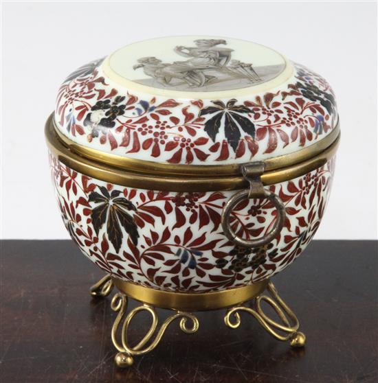 A Bohemian yellow-tinted enamelled glass box and cover, late 19th century, 10.5cm